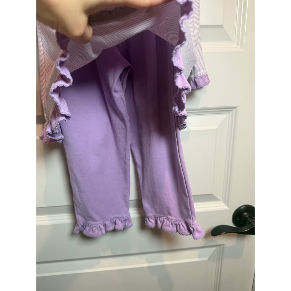 Squiggles by Charlie Girls Purple Pima Cotton Castle Ruffle Pajama Set 4/5 - Picture 4 of 8